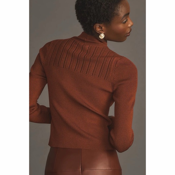 NWT Anthropologie Long Sleeve Corset Rust Orange Turtleneck Sweater - Picture 2 of 7